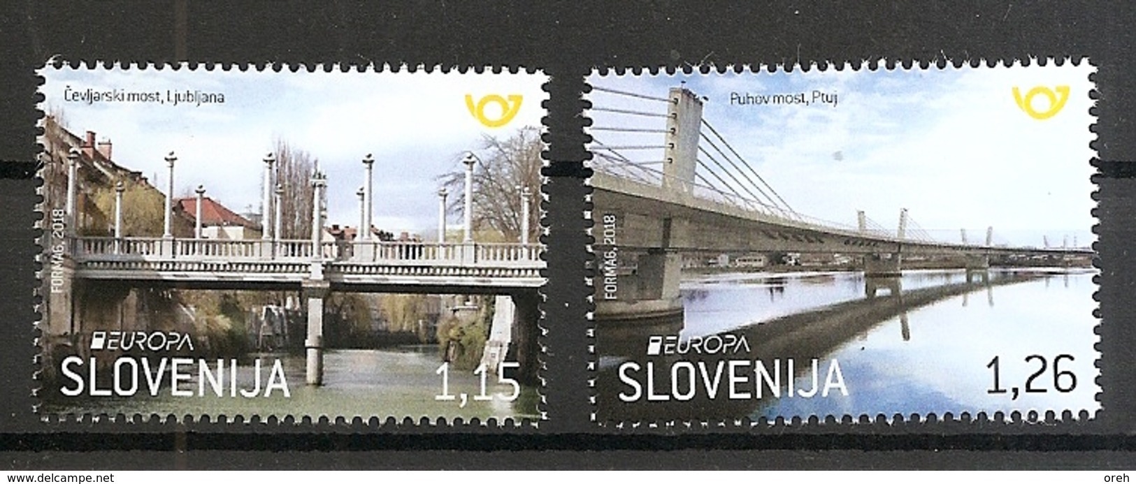 SLOVENIA 2018,EUROPA CEPT BRIDGES,BRUCKE,LJUBLJANA ,PTUJ,MNH - 2018