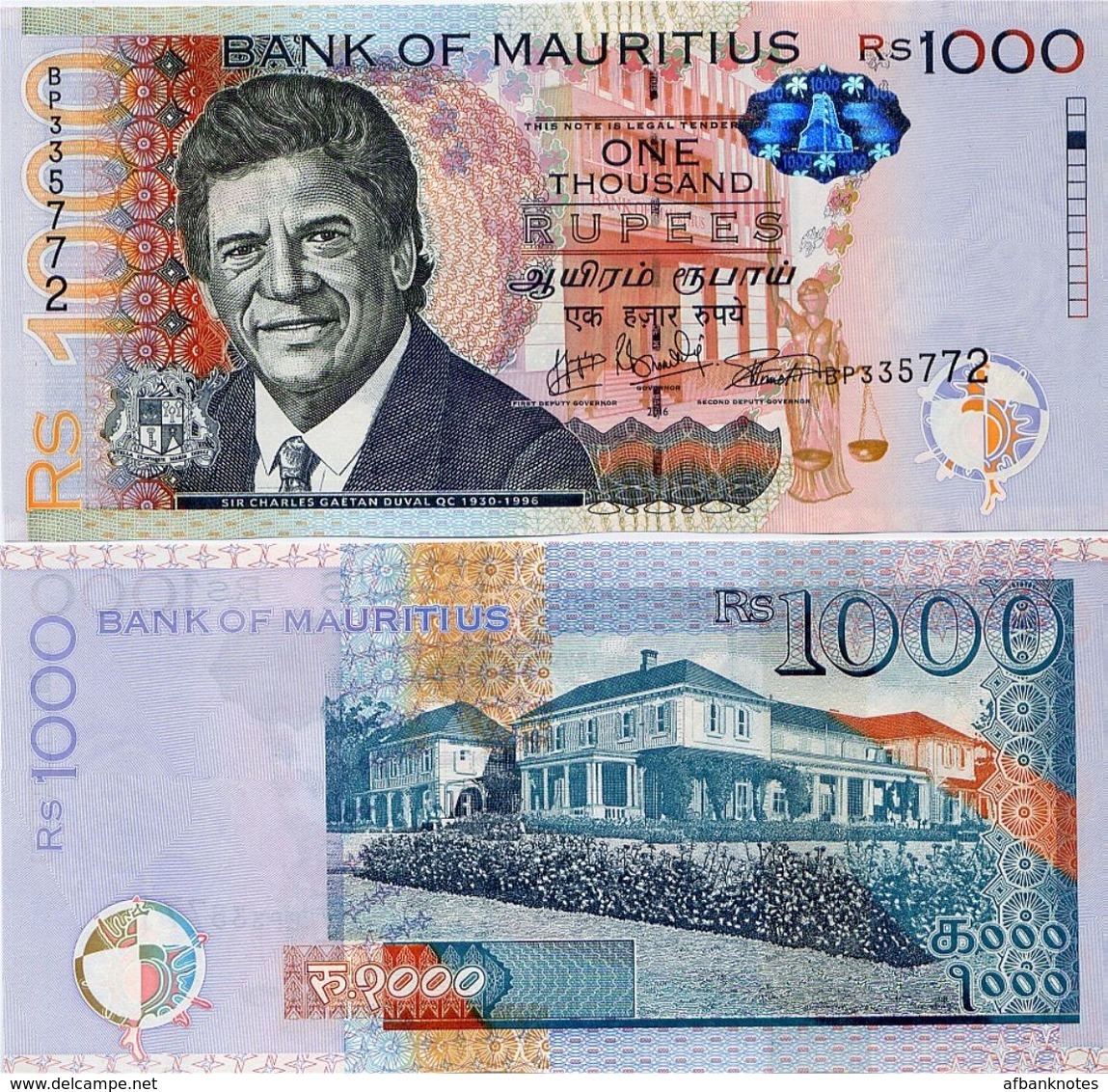 MAURITIUS       1000 Rupees       P-63c       2016       UNC - Mauritius