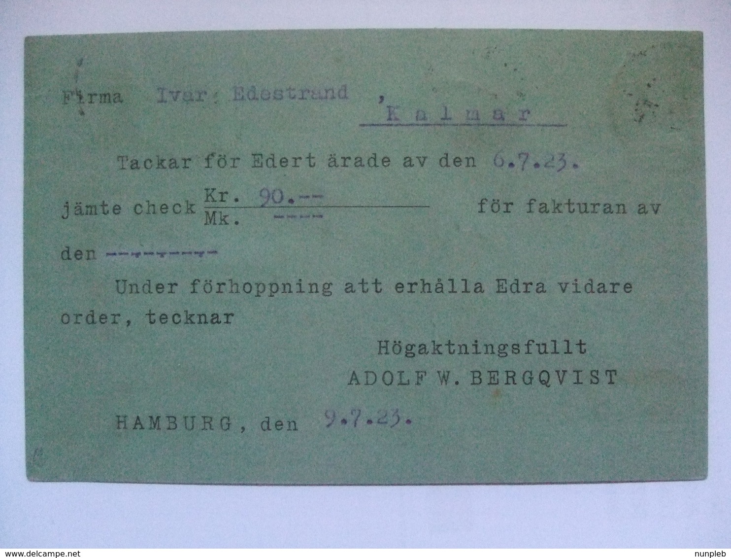 GERMANY - 1923 Inflation Postcard - Hamburg To Kalmar Sweden - 480 Dm Rate - Briefe U. Dokumente