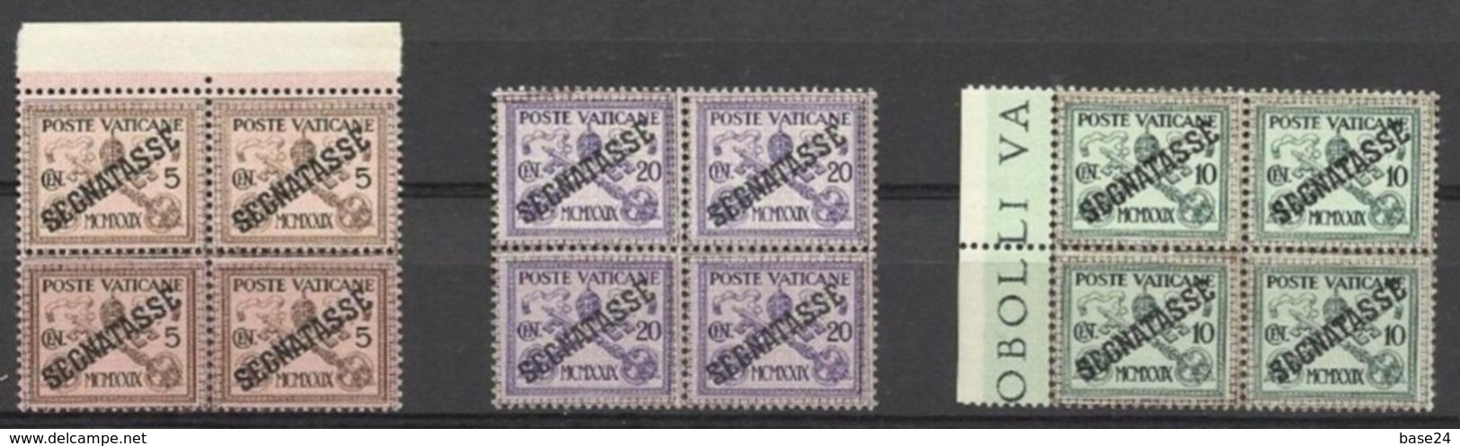 1931 Vaticano Vatican SEGNATASSE  POSTAGE DUE 4 Serie Di 6v. In Quartina MNH** Bl.4  20c E 60c Con Certificato Bolaffi - Postage Due