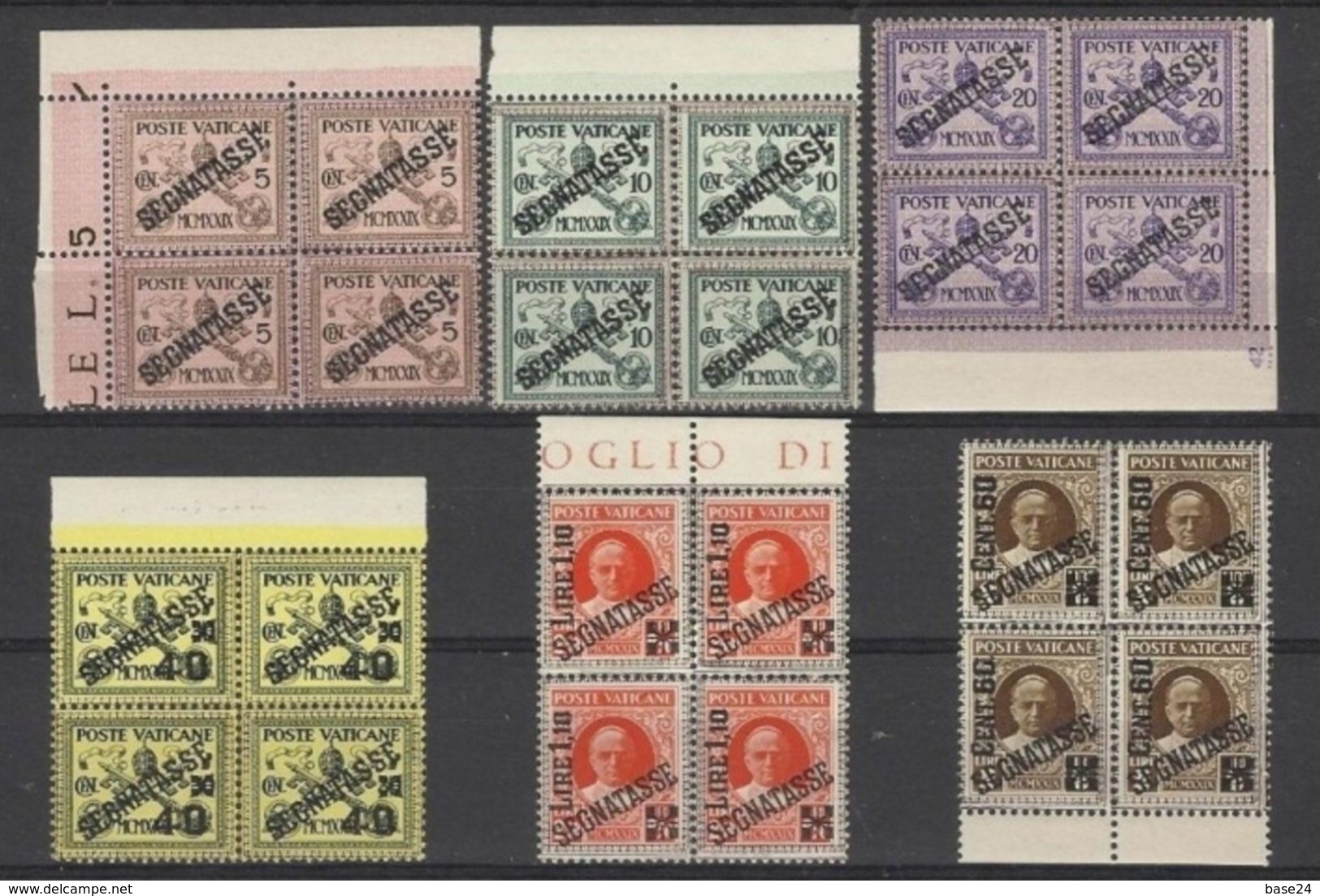 1931 Vaticano Vatican SEGNATASSE  POSTAGE DUE 4 Serie Di 6v. In Quartina MNH**  20c Con Numero Di Tavola Bl.4 - Segnatasse