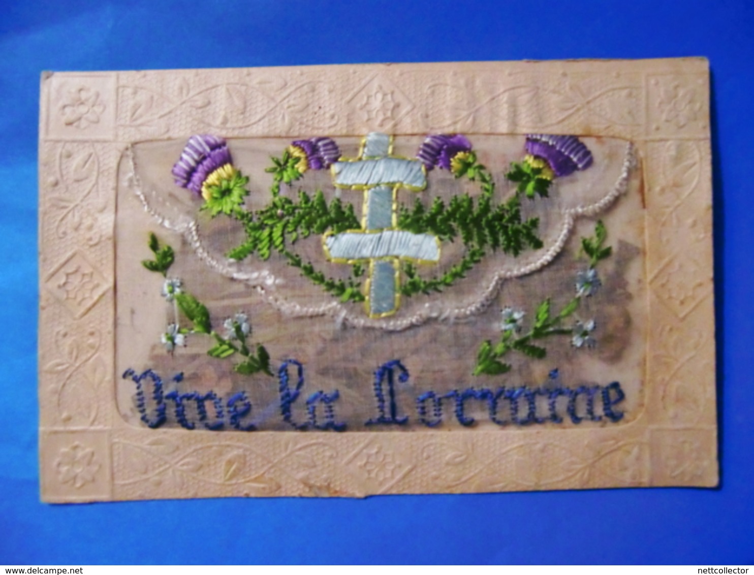 CPA BRODEE VIVE LA LORRAINE AVEC FEUILLAGE A L'INTERIEUR - Embroidered