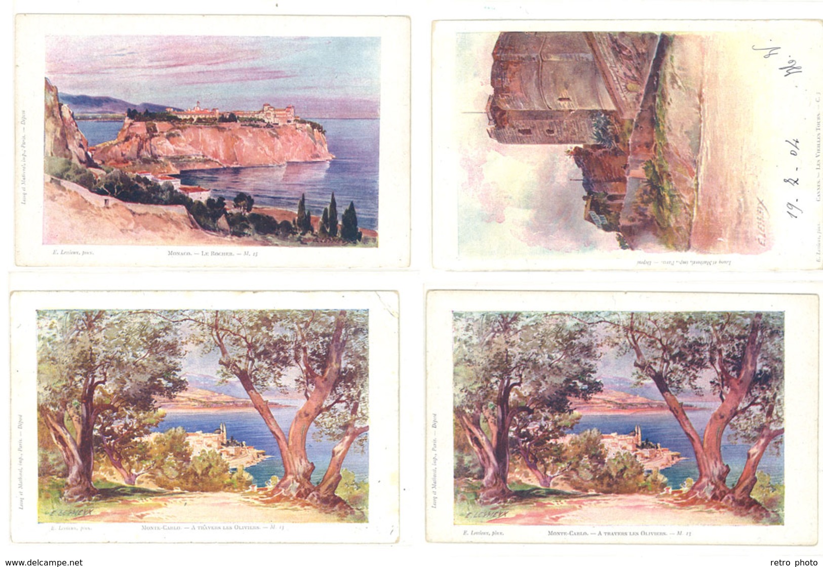 4 Cpa Signées Lessieux - Monte-Carlo, Monaco, Cannes   (S. 2844) - Lessieux