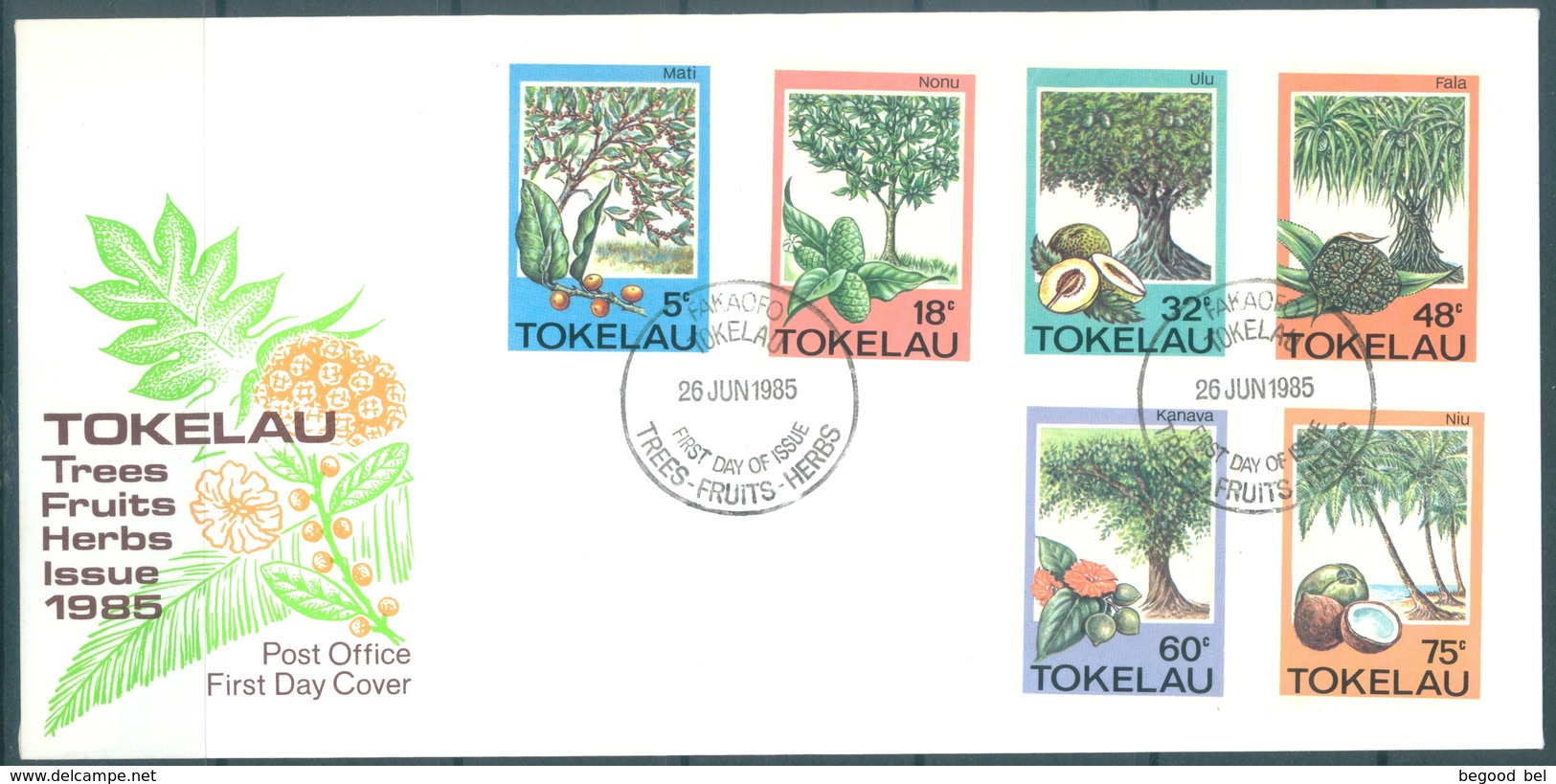 TOKELAU - 26.6.1985 - FDC -  TREES FRUITS HERBS  ISSUE - Mi 111-116 Yv 118-123 - Lot 16769 - Tokelau