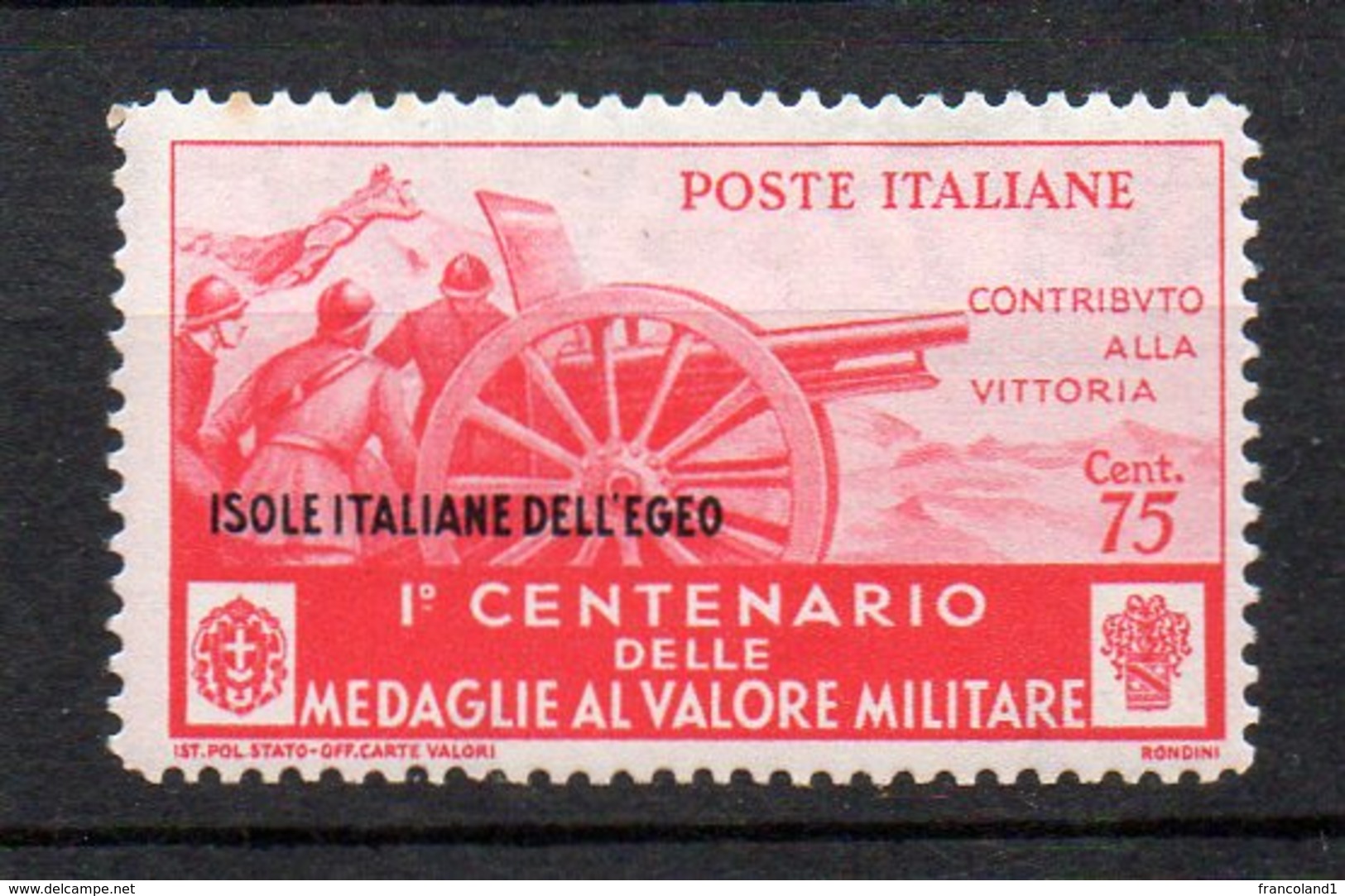 Egeo 1934  Medaglie N. 86  75 Cent Rosso MLH* Sassone 60 Euro - Aegean