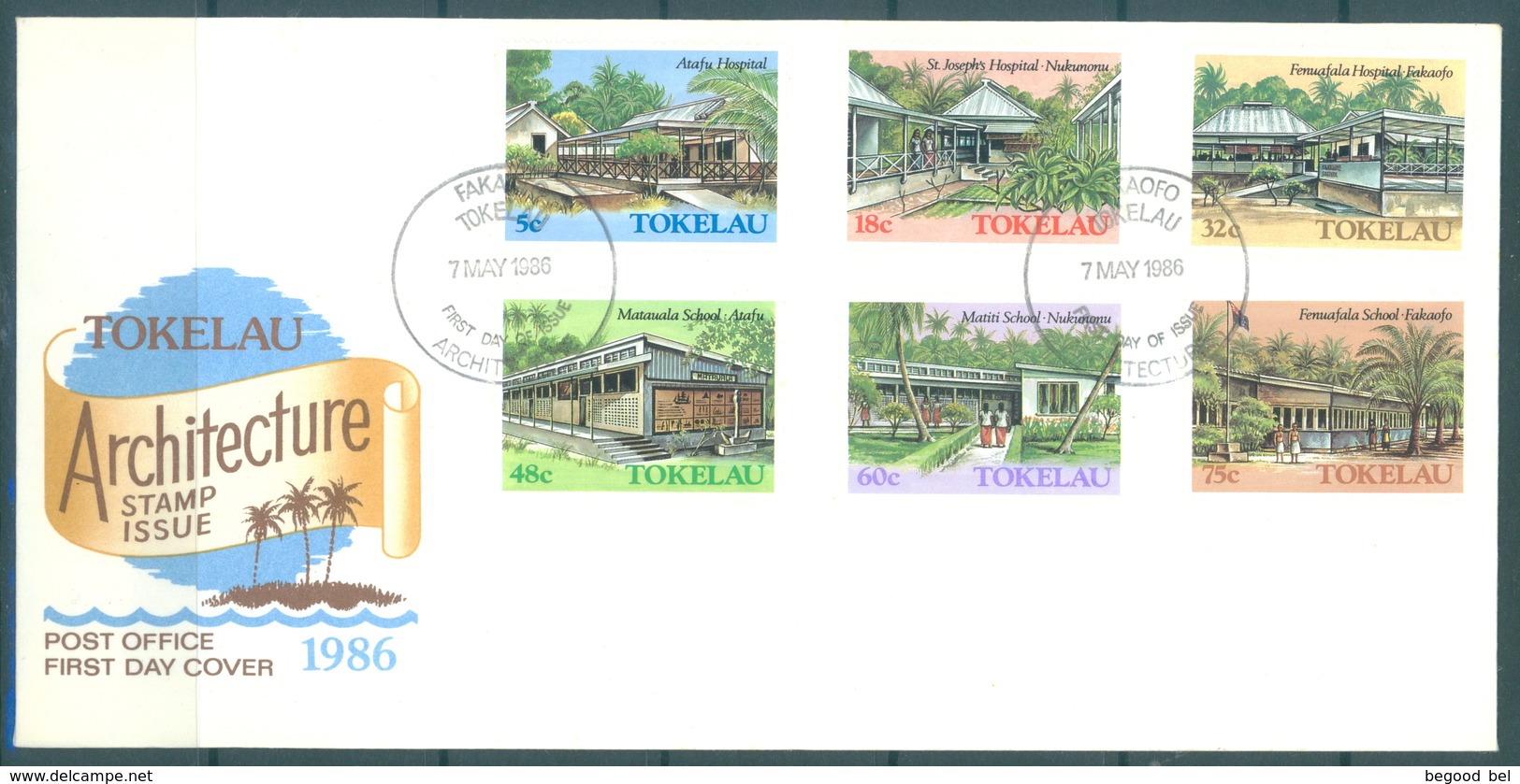 TOKELAU - 7.5.1986 - FDC -  ARCHITECTURE ISSUE - Mi 123-128 Yv 130-135 - Lot 16771 - Tokelau