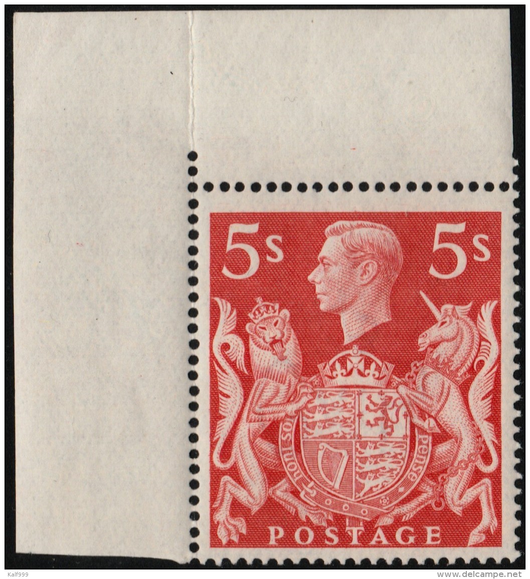 ~~~ Great Britain 1939/1948 1939 - George VI 5'- Sh. Margin - SG 477 ** MNH ~~~ - Neufs