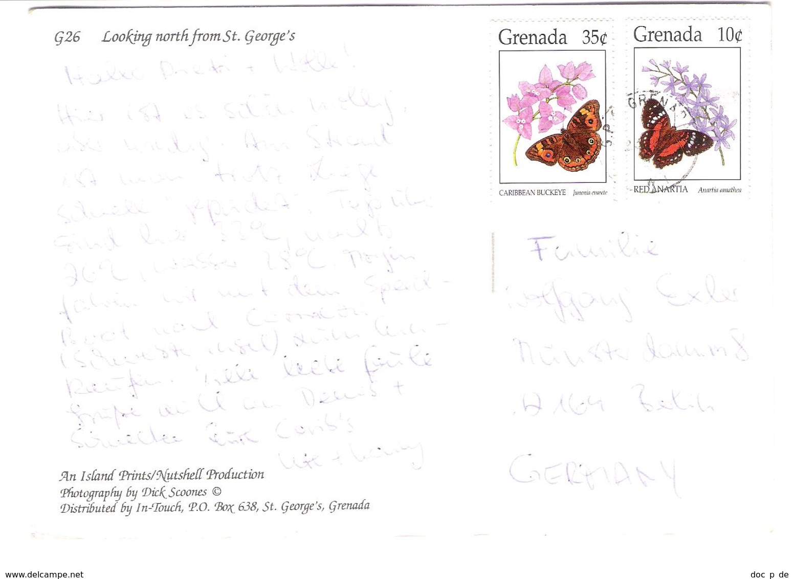 Antilles - Grenada - Looking North From St. George's - 2x Nice Butterfly Stamps - Grenada