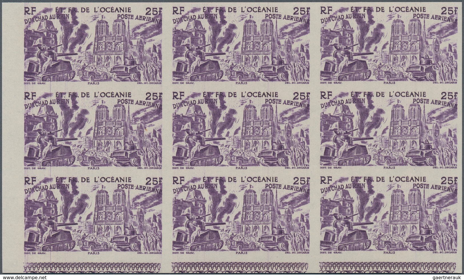 29443 Französisch-Ozeanien: 1946, "DU CHAD A RHIN", Complete Set In Imperforate Blocks Of Nine, Unmounted - Andere & Zonder Classificatie