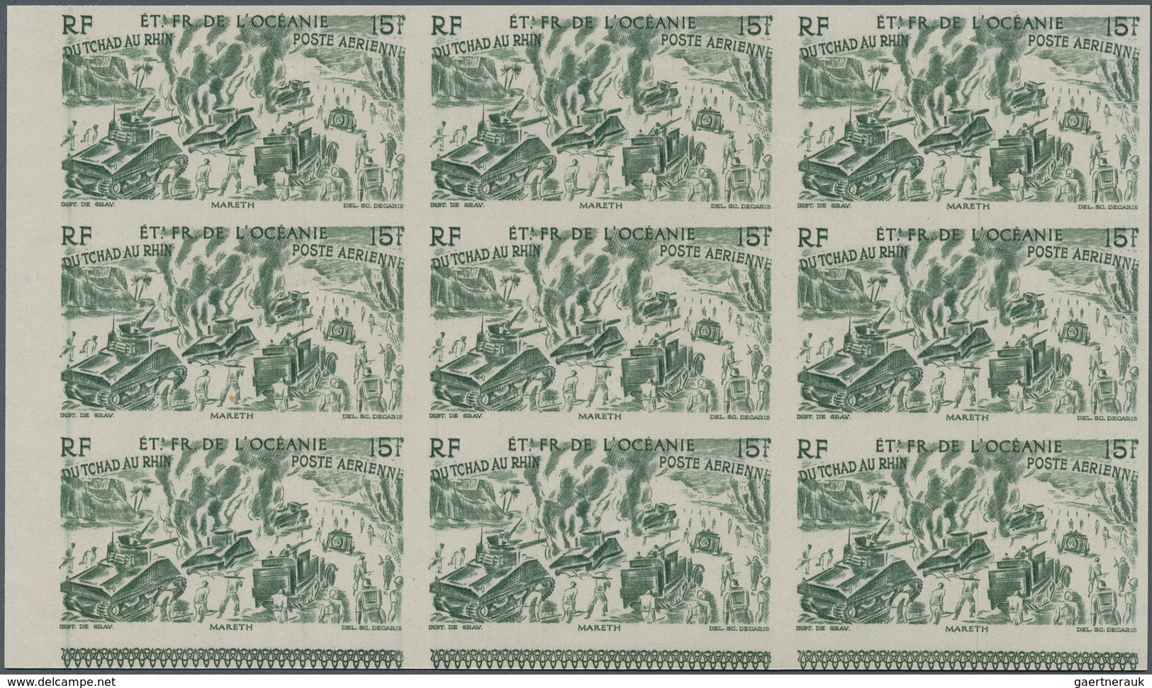 29443 Französisch-Ozeanien: 1946, "DU CHAD A RHIN", Complete Set In Imperforate Blocks Of Nine, Unmounted - Andere & Zonder Classificatie