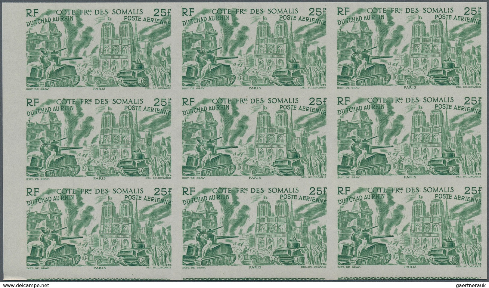29445 Französische Somaliküste: 1946, "DU CHAD A RHIN", Complete Set In Imperforate Blocks Of Nine, Unmoun - Gebraucht
