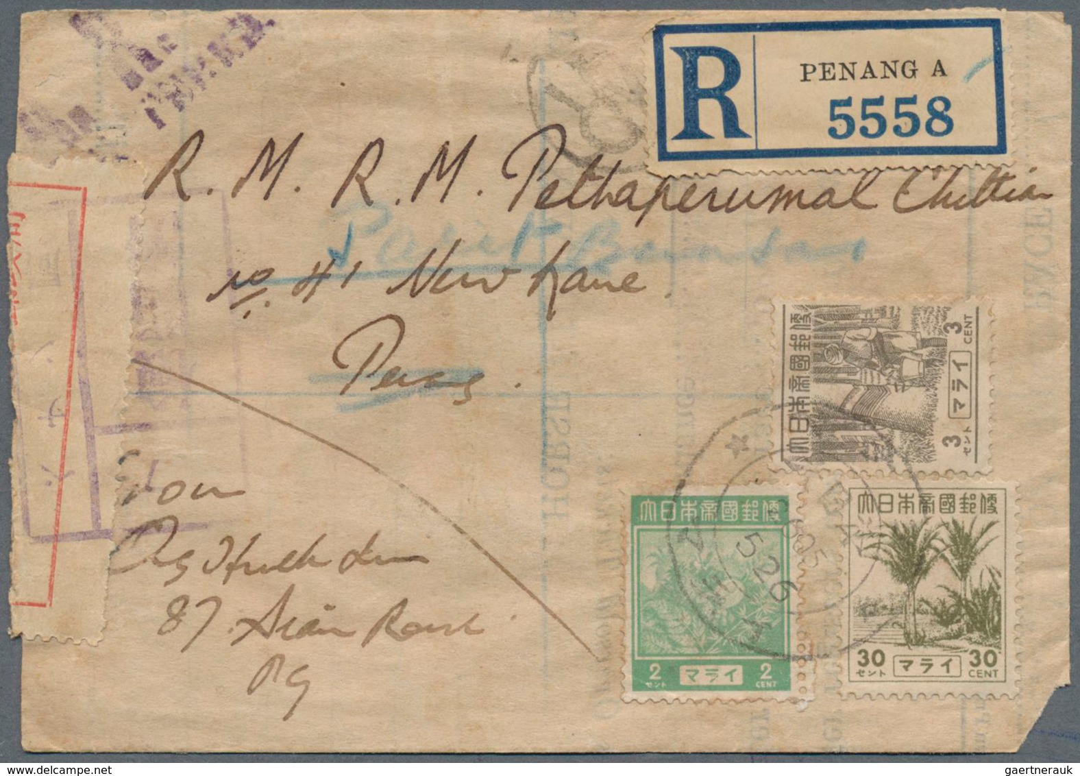 29474 Japanische Besetzung  WK II - Malaya: Penang, 1942/45, Two Covers Inc. One Registered Used From Pena - Malaysia (1964-...)