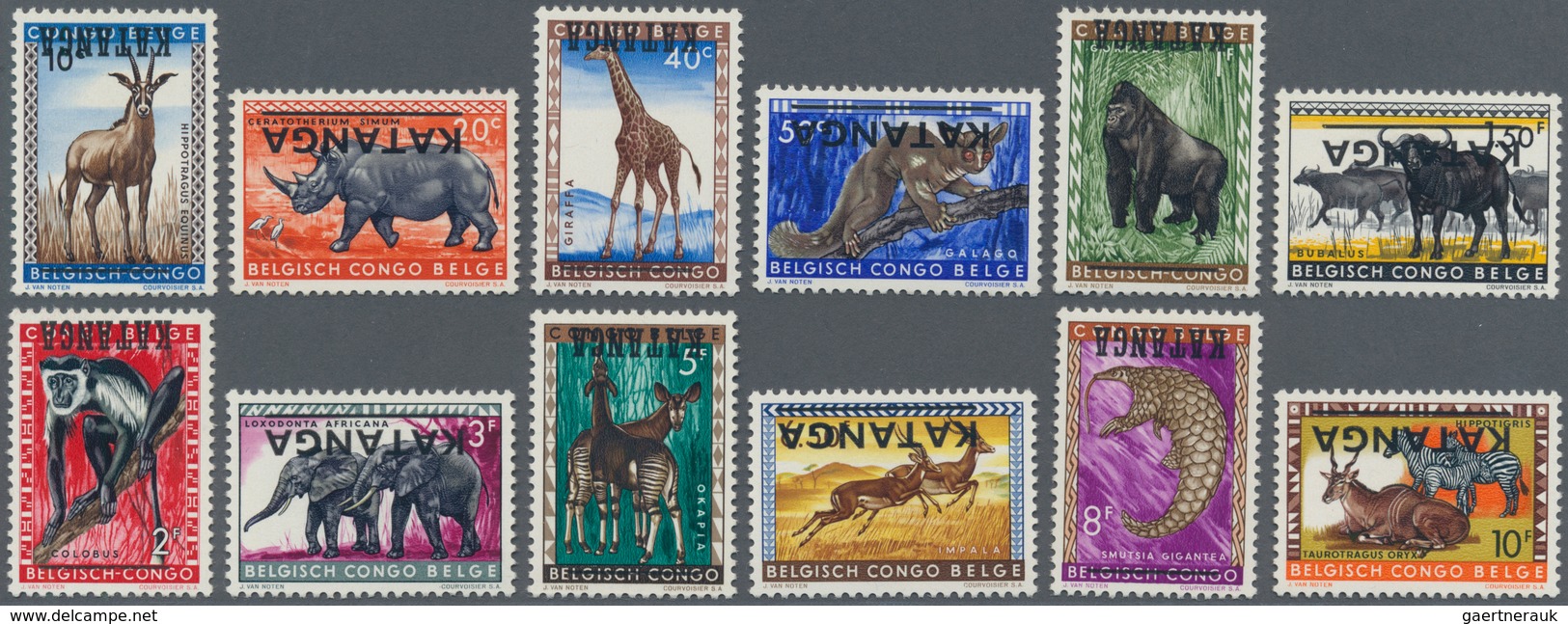 29491 Katanga: 1960. Complete Definitives Set (12 Values) With INVERTED "KATANGA" OVERPRINT, Unused. - Katanga