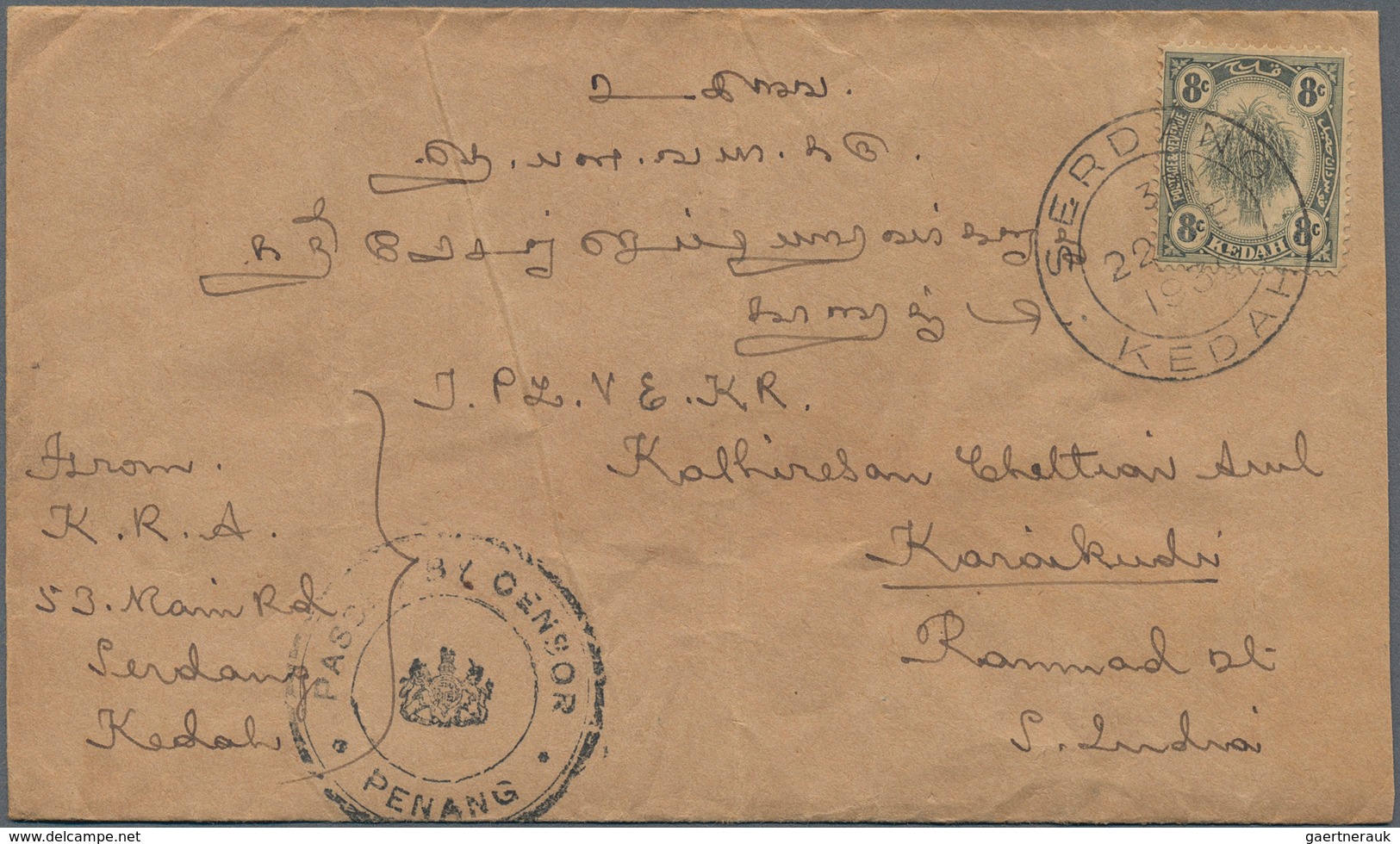 29502 Malaiische Staaten - Kedah: 1910's-1930's (mostly): About 180 Covers From Various Kedah P.O.s Includ - Kedah