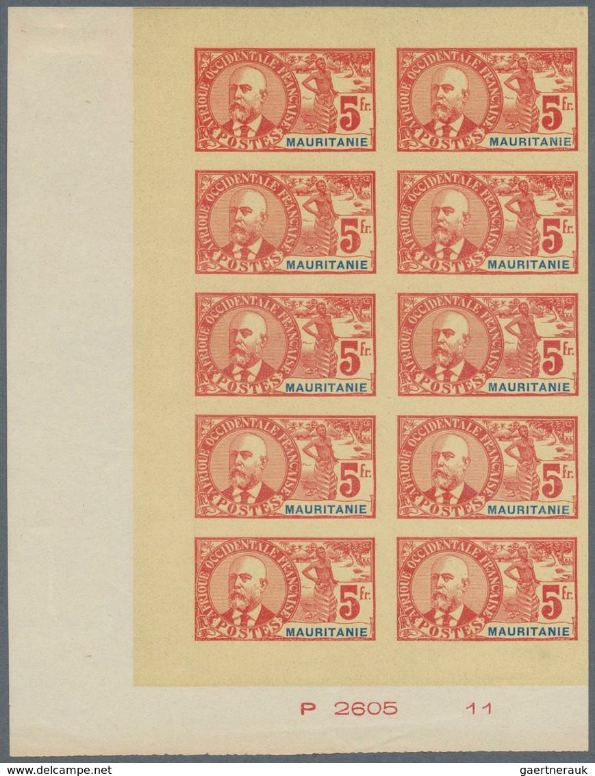 29512 Mauretanien: 1906, 5fr. Governor Ballay IMPERFORATE, Marginal Block Of Ten With Imprint, On Ungummed - Mauritanië (1960-...)