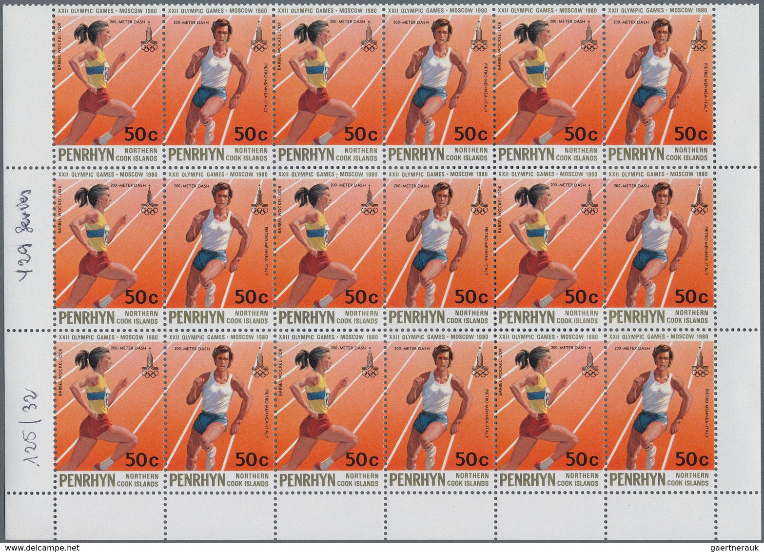 29522 Penrhyn: 1980, Olympic Games Moscow '80, 429 Complete Sets Within Units, Unmounted Mint. Michel Nos. - Penrhyn