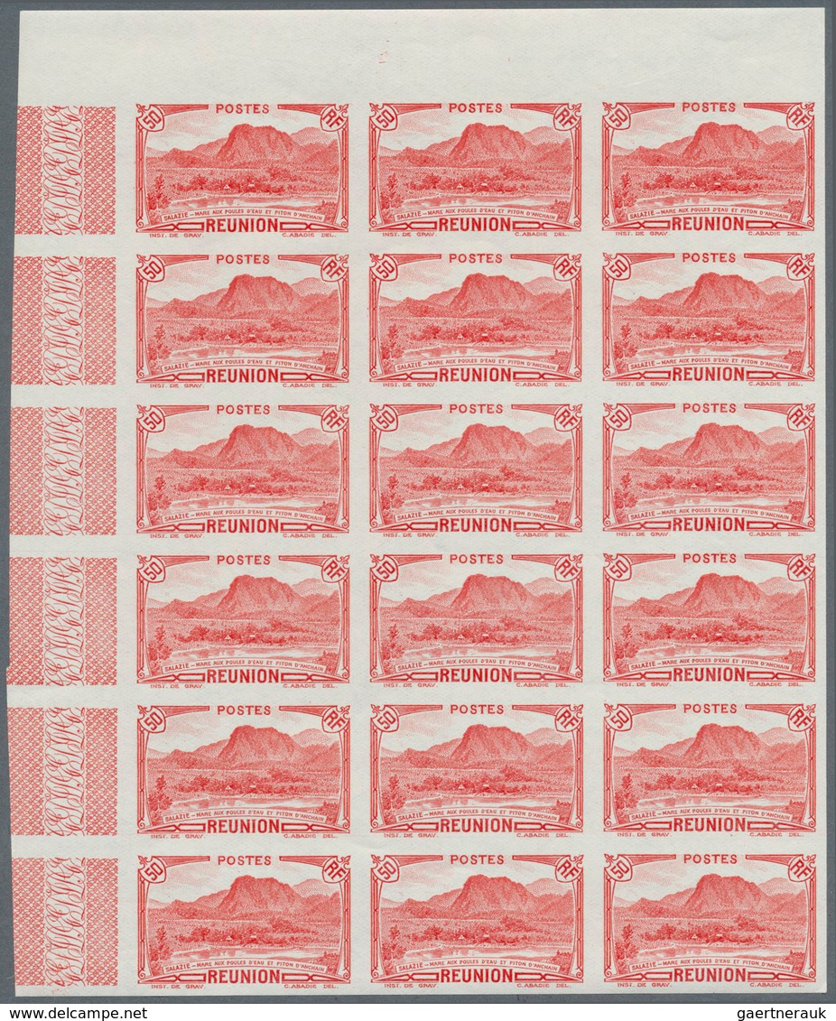 29529 Reunion: 1933, Definitives Pictorials, 50c. "Piton D'Anchain" IMPERFORATE, 28 Pieces Within Marginal - Covers & Documents