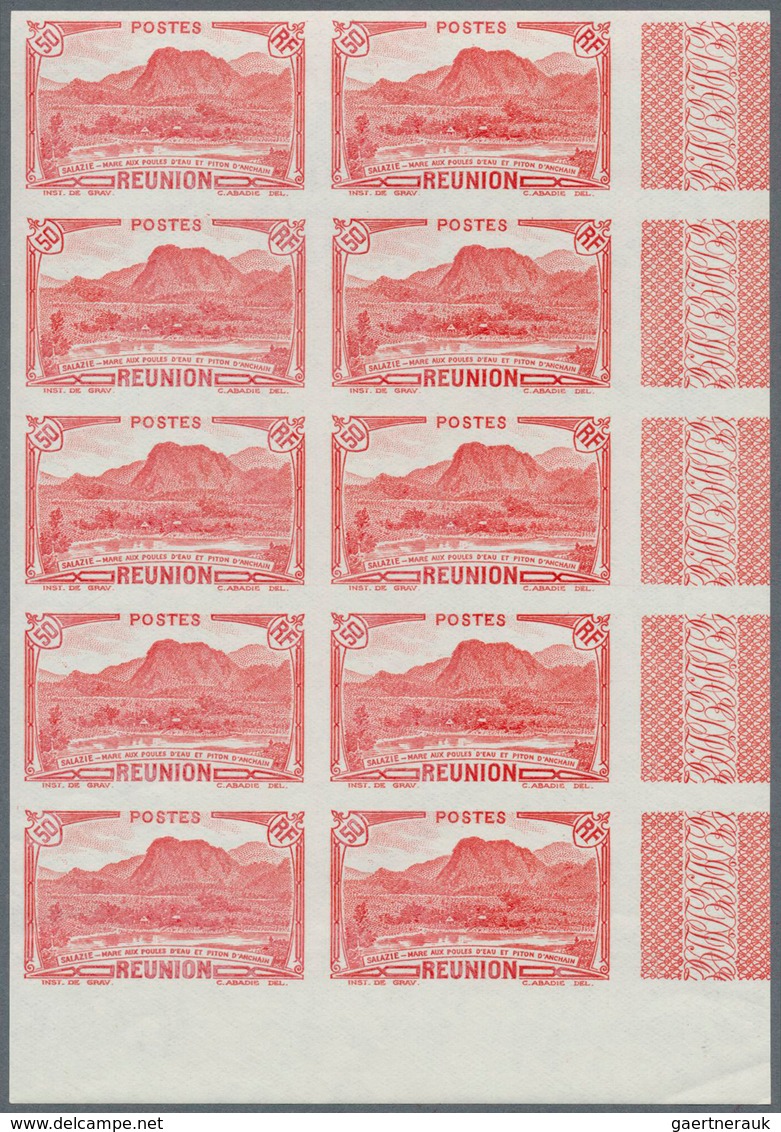 29529 Reunion: 1933, Definitives Pictorials, 50c. "Piton D'Anchain" IMPERFORATE, 28 Pieces Within Marginal - Covers & Documents