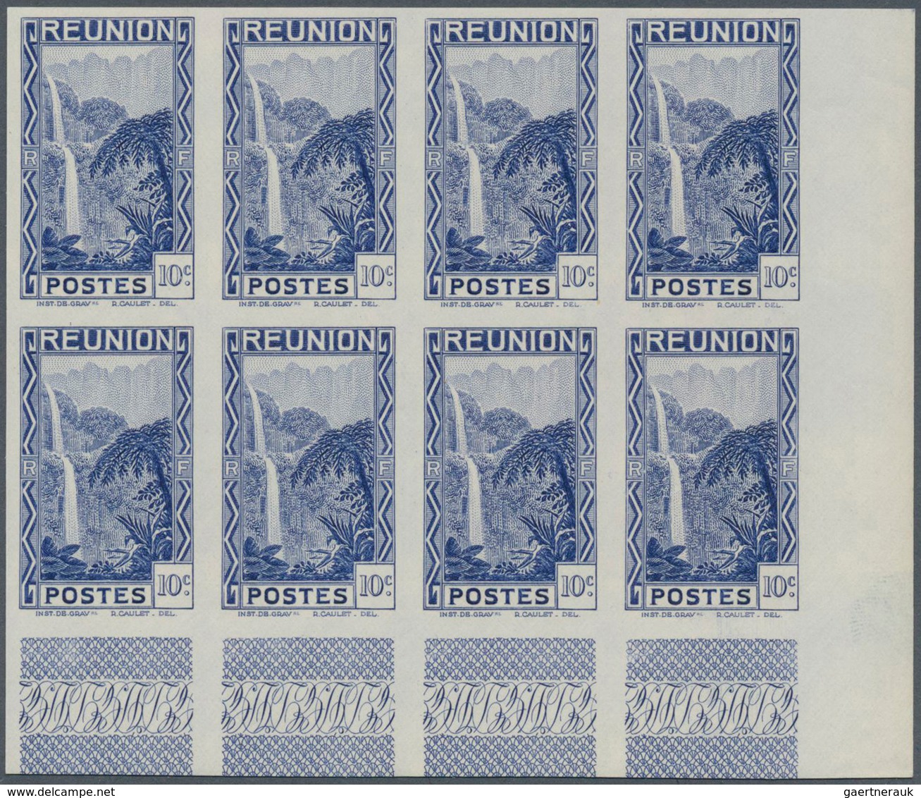 29532 Reunion: 1933, Definitives Pictorials, 10c. "Waterfall" IMPERFORATE, 20 Copies Within Marginal Units - Brieven En Documenten