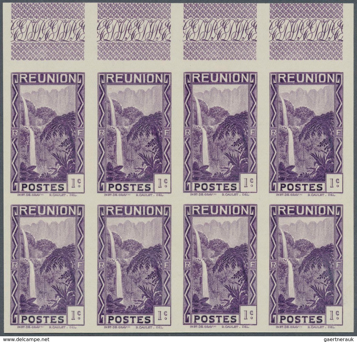 29533 Reunion: 1933, Definitives Pictorials, 1c. "Waterfall" IMPERFORATE, 23 Copies Within Marginal Units, - Brieven En Documenten