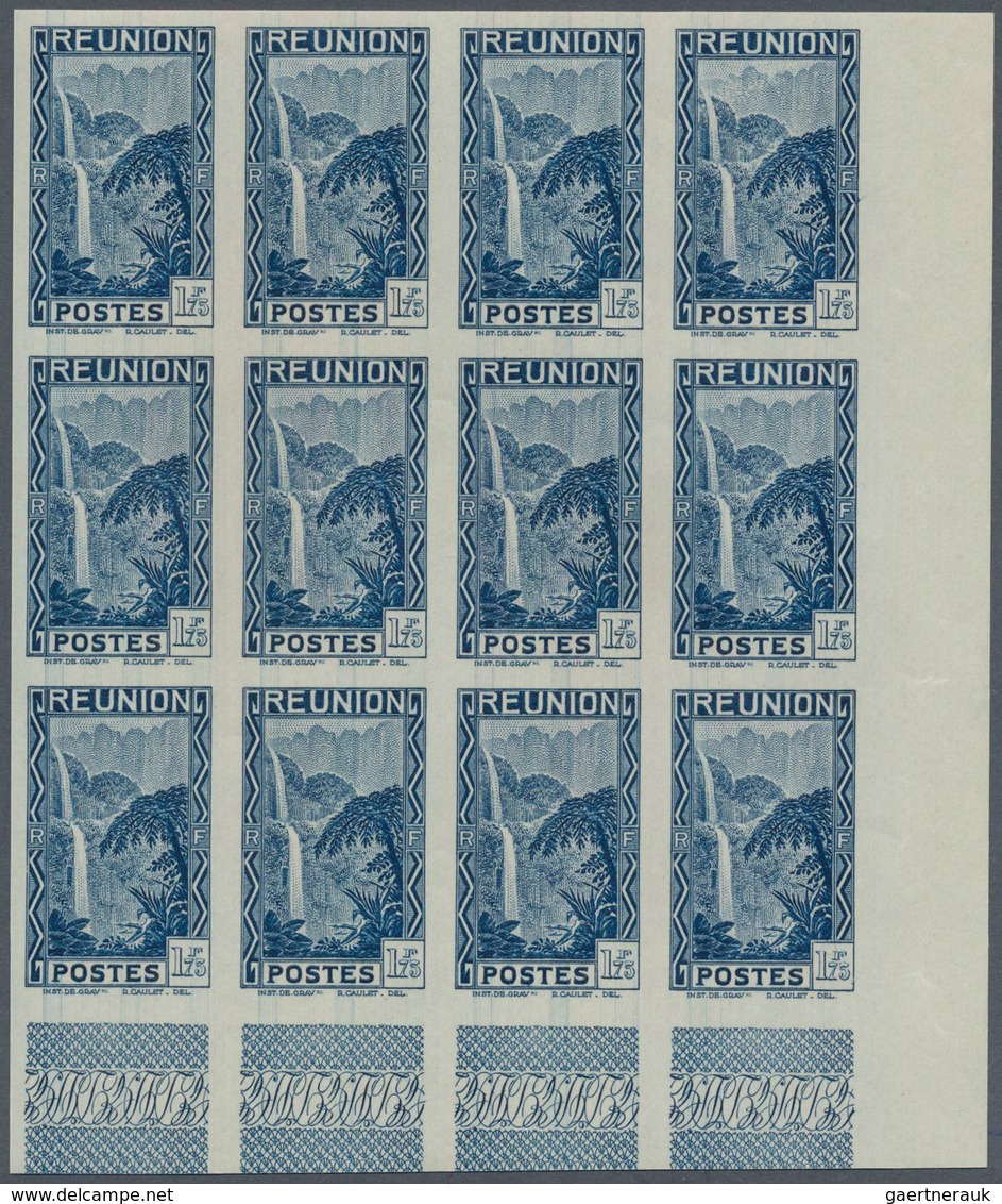 29535 Reunion: 1938, Definitives Pictorials, 1.75fr. "Waterfall" IMPERFORATE, 22 Copies Within Marginal Un - Brieven En Documenten