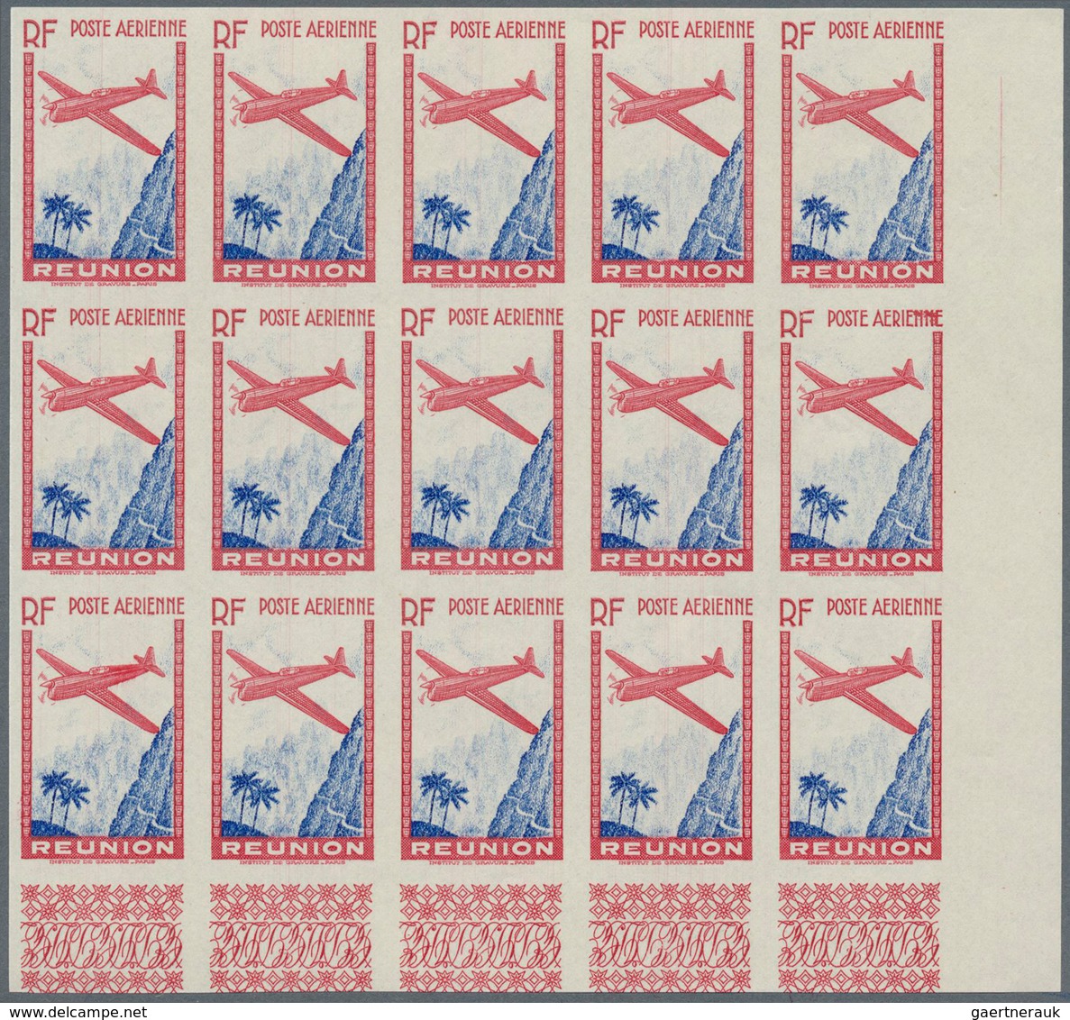 29536 Reunion: 1938, Airmails 9,65fr. IMPERFORATE WITHOUT VALUE, 45 Pieces Within Marginal Units, Unmounte - Brieven En Documenten