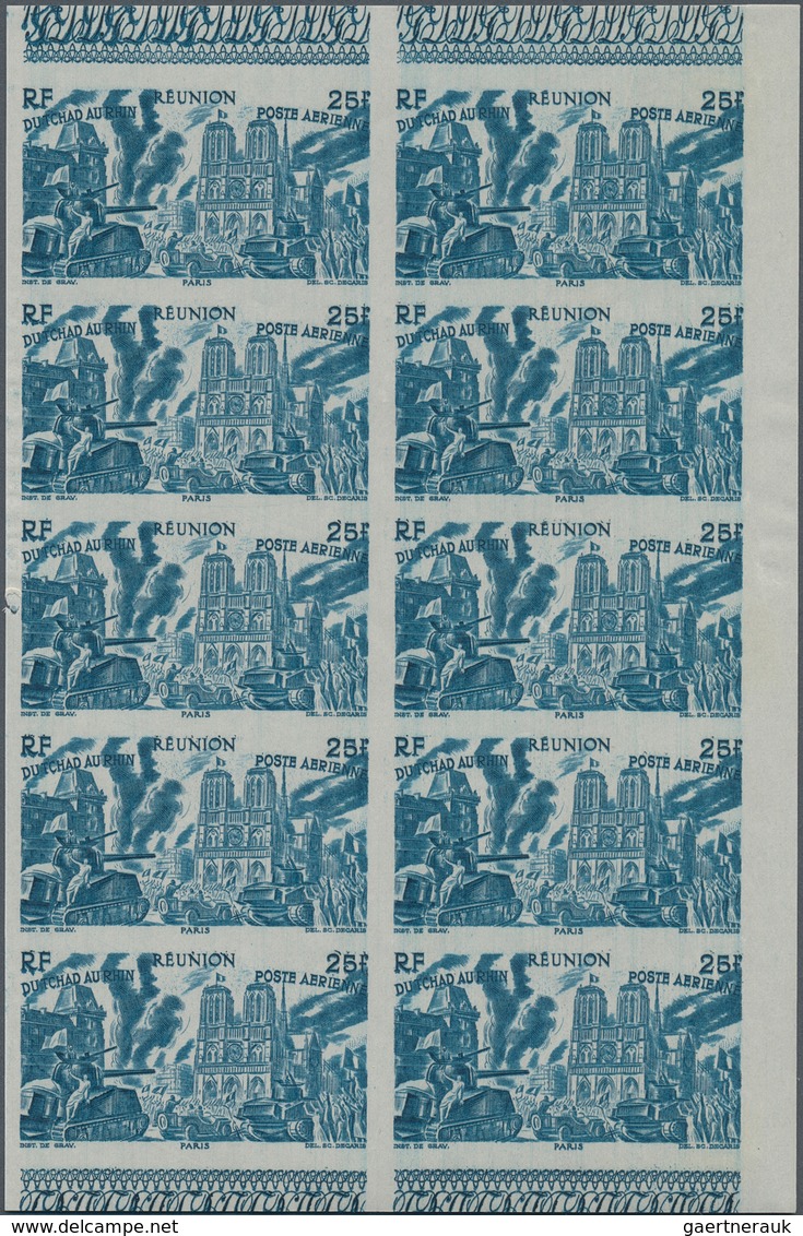 29537 Reunion: 1946, "DU CHAD A RHIN", Complete Set In Imperforate Blocks Of Ten, Unmounted Mint. Maury PA - Brieven En Documenten