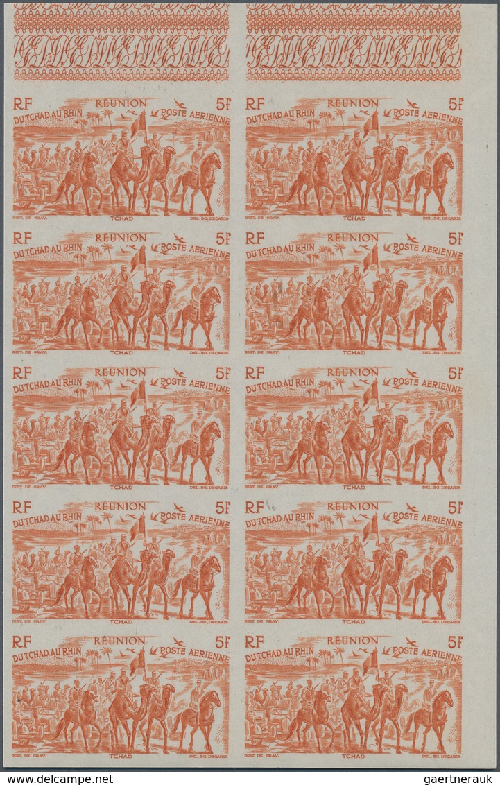 29537 Reunion: 1946, "DU CHAD A RHIN", Complete Set In Imperforate Blocks Of Ten, Unmounted Mint. Maury PA - Brieven En Documenten