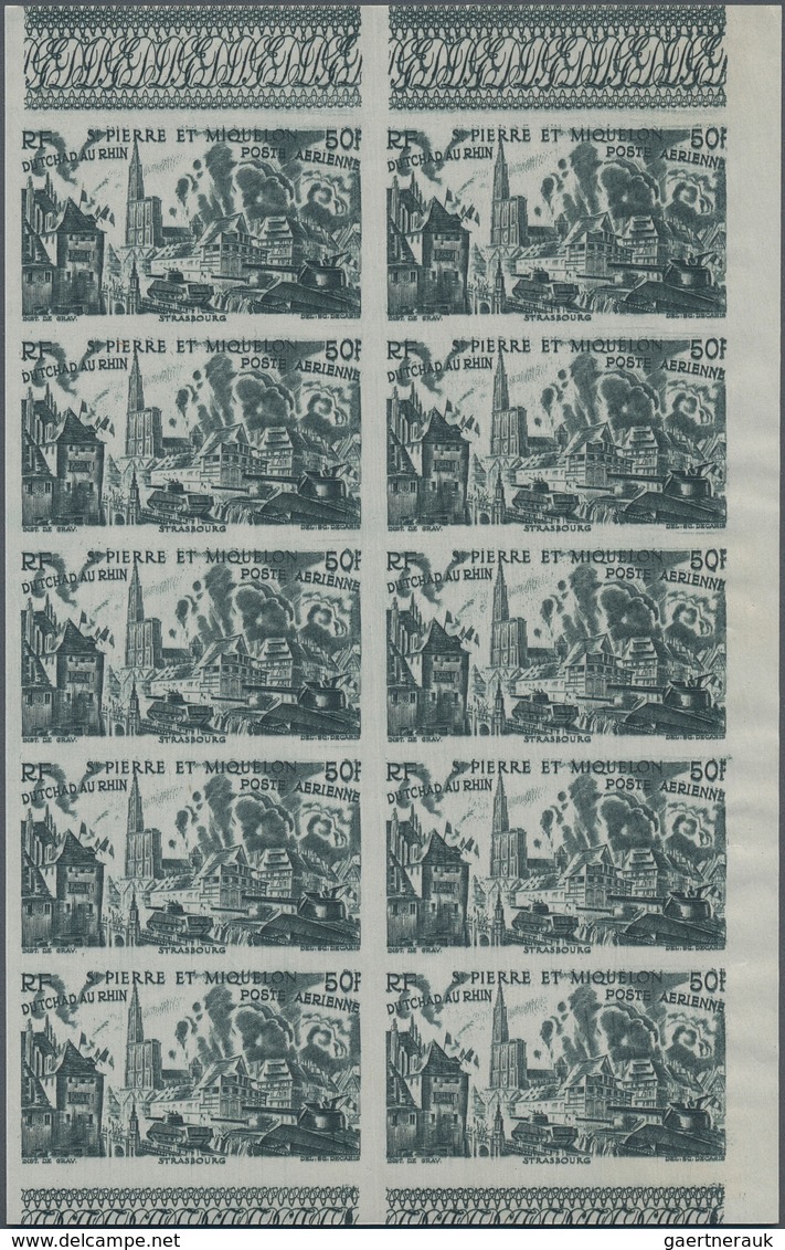 29538 St. Pierre Und Miquelon: 1946, "DU CHAD A RHIN", Complete Set In Imperforate Blocks Of Ten, Unmounte - Andere & Zonder Classificatie