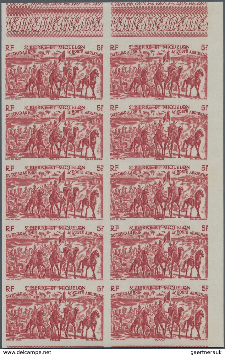 29538 St. Pierre Und Miquelon: 1946, "DU CHAD A RHIN", Complete Set In Imperforate Blocks Of Ten, Unmounte - Andere & Zonder Classificatie