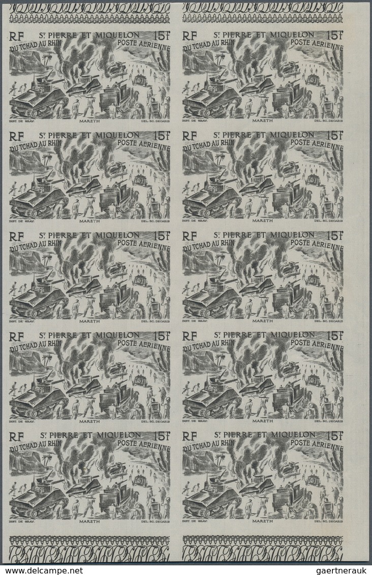 29538 St. Pierre Und Miquelon: 1946, "DU CHAD A RHIN", Complete Set In Imperforate Blocks Of Ten, Unmounte - Andere & Zonder Classificatie