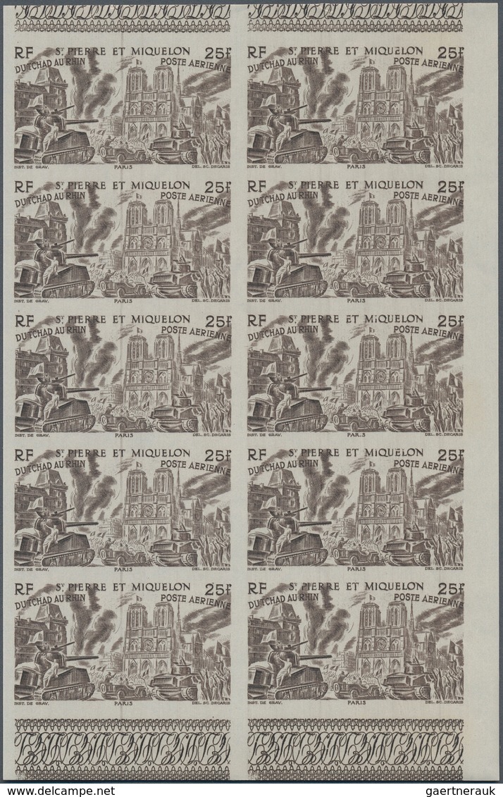 29538 St. Pierre Und Miquelon: 1946, "DU CHAD A RHIN", Complete Set In Imperforate Blocks Of Ten, Unmounte - Andere & Zonder Classificatie