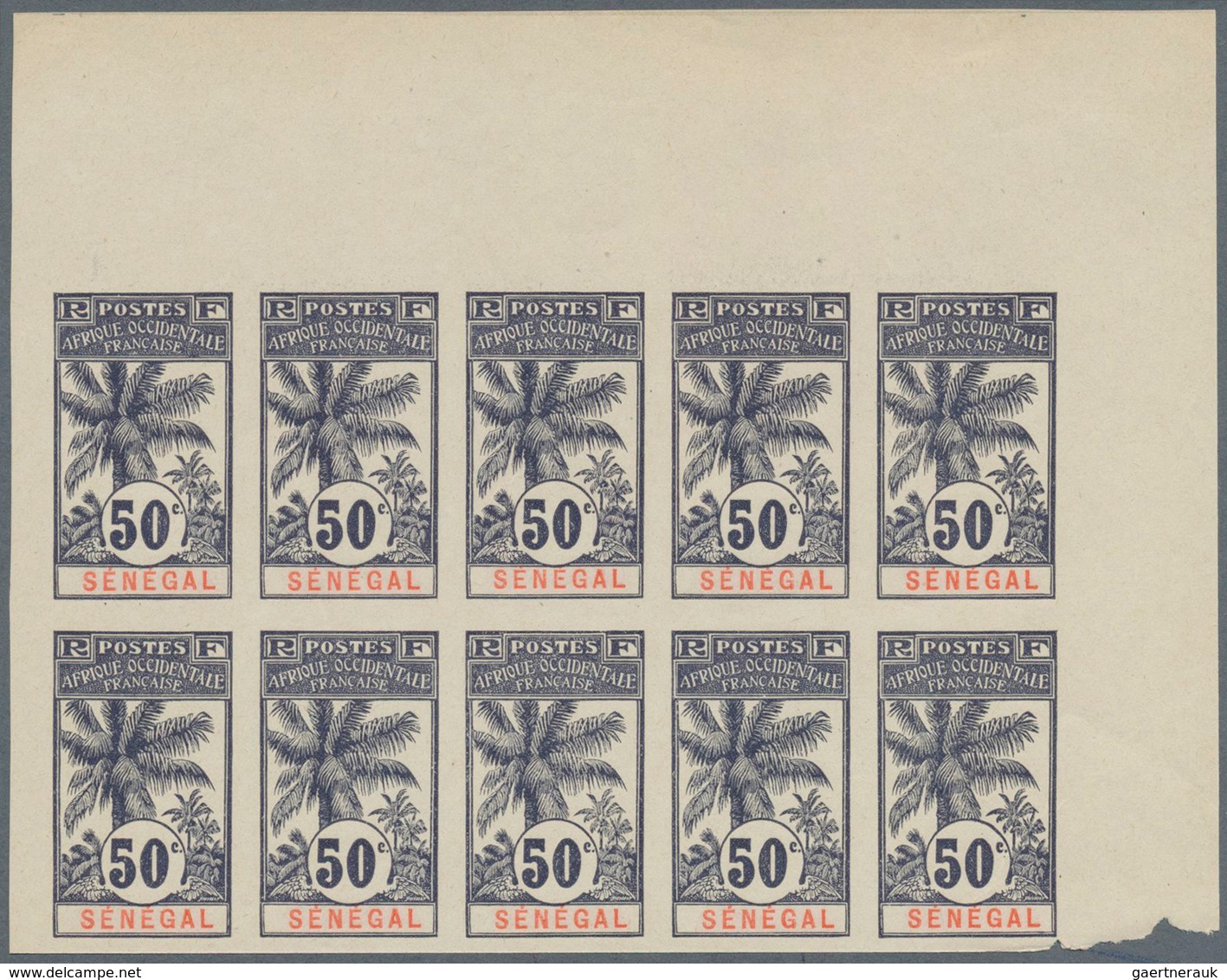 29542 Senegal: 1906, 50c. Palm Tree IMPERFORATE, 25 Copies Within Marginal Units (block Of 15 And Block Of - Senegal (1960-...)