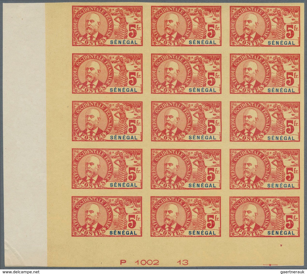 29543 Senegal: 1906, 5fr. Governor Ballay IMPERFORATE, 25 Copies Within Marginal Units (block Of 15 And Bl - Senegal (1960-...)