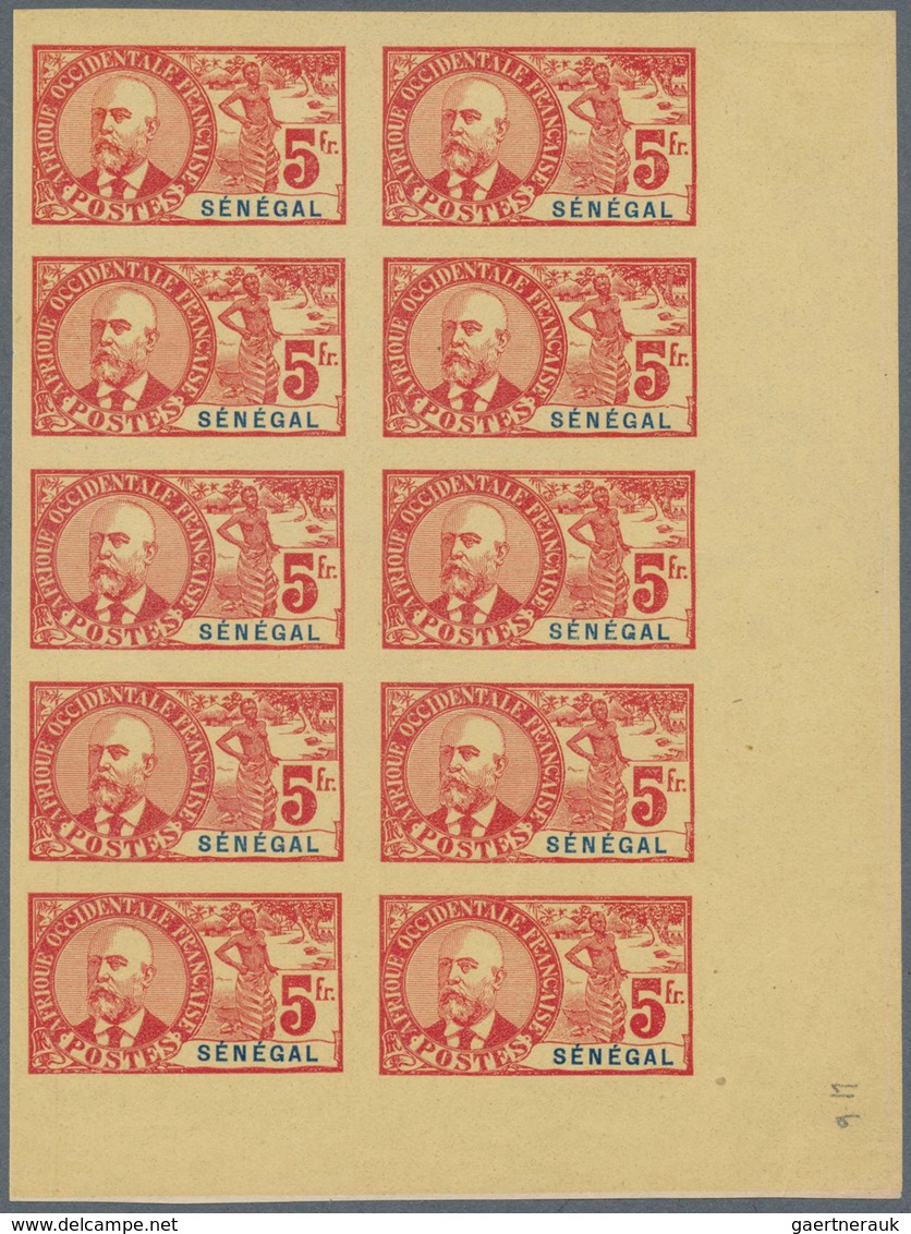 29543 Senegal: 1906, 5fr. Governor Ballay IMPERFORATE, 25 Copies Within Marginal Units (block Of 15 And Bl - Senegal (1960-...)