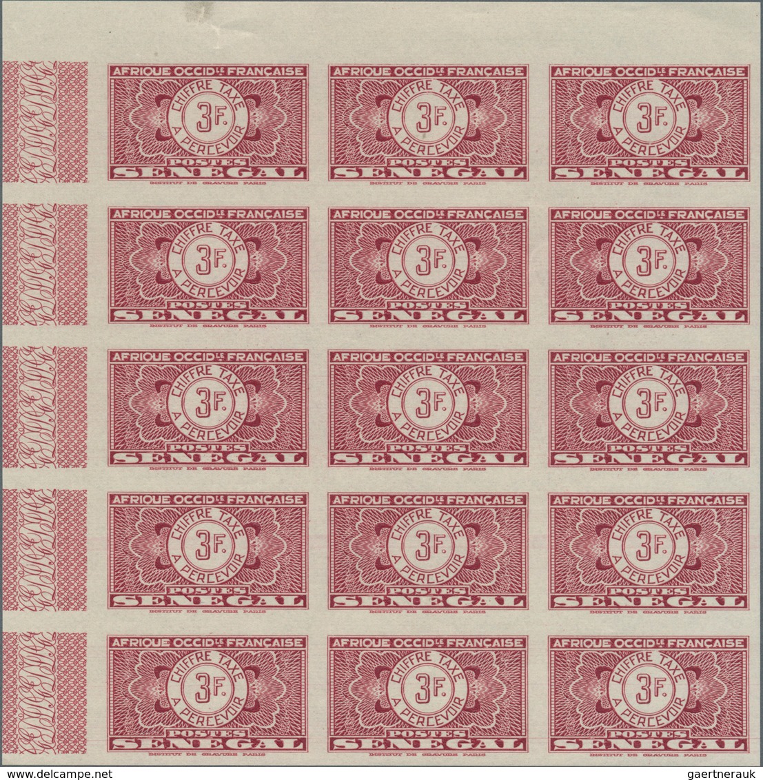 29544 Senegal - Portomarken: 1935, Guilloche Issue IMPERFORATE, 5c. To 5fr., Eight Values (excl. 15c. And - Strafport