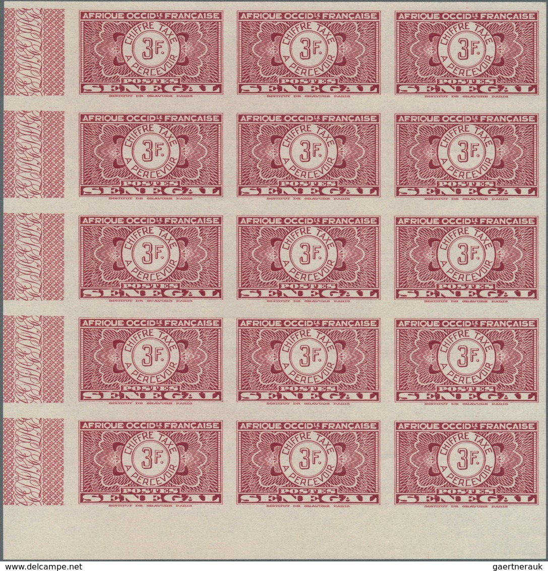 29545 Senegal - Portomarken: 1935, Guilloche Issue IMPERFORATE, 5c. To 5fr., Eight Values (excl. 15c. And - Strafport