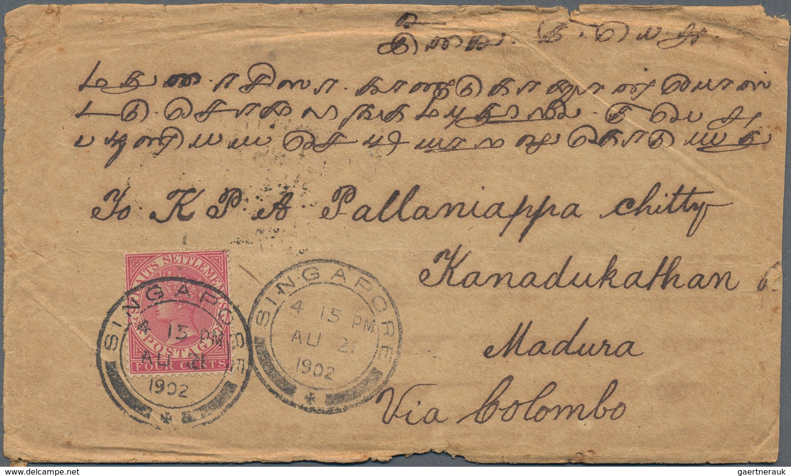 29547 Singapur: 1890's-1930's Ca.: About 440 Covers From Singapore, To India Mostly, With Various Straits - Singapur (...-1959)