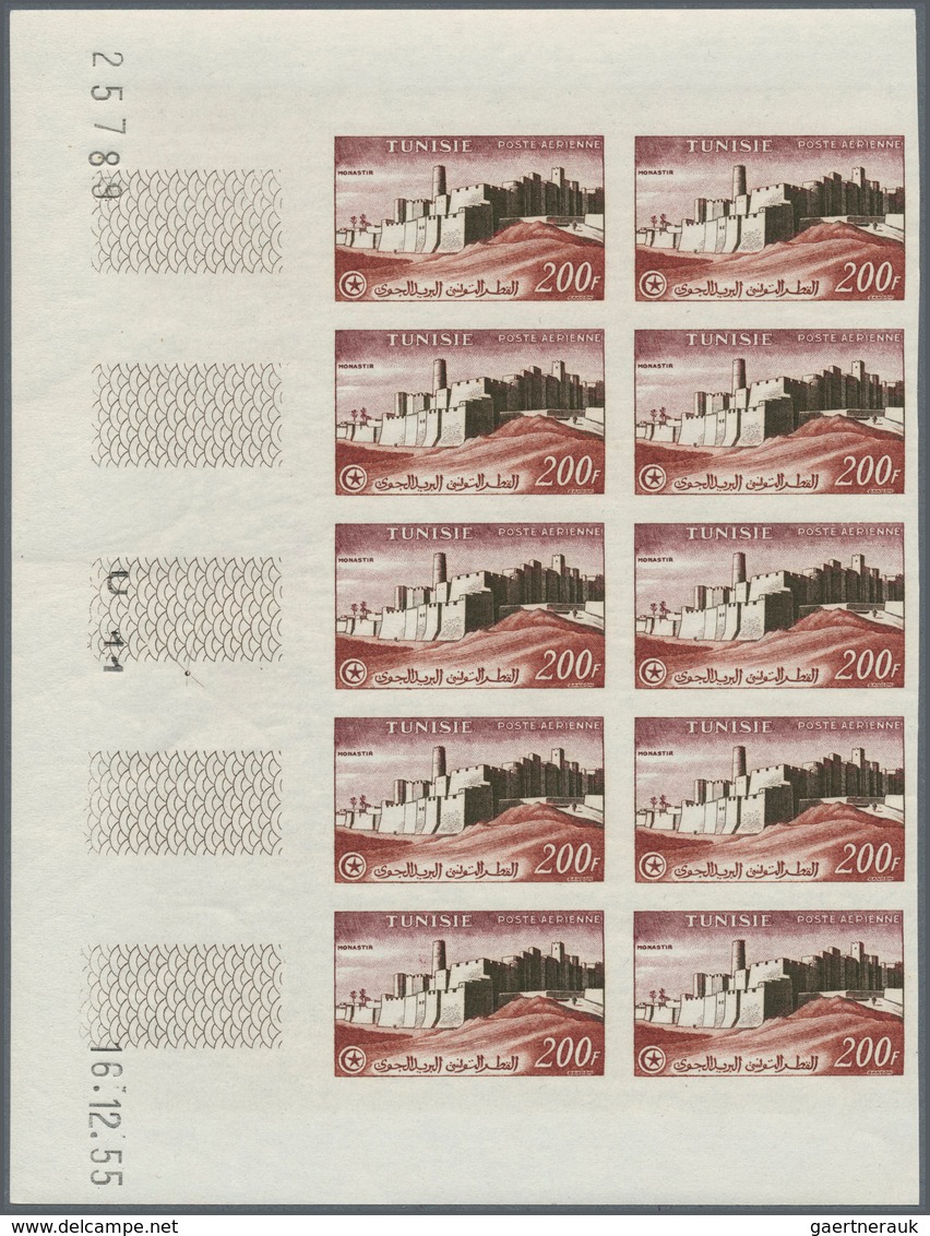 29561 Tunesien: 1954 Defintives/Airmails "Views Of Tunisia", 50c. To 200fr., 15 Complete IMPERFORATE SETS - Tunesië (1956-...)