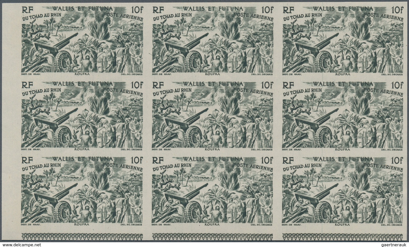 29568 Wallis- Und Futuna-Inseln: 1946, "DU CHAD A RHIN", Complete Set In Imperforate Blocks Of Nine, Unmou - Andere & Zonder Classificatie