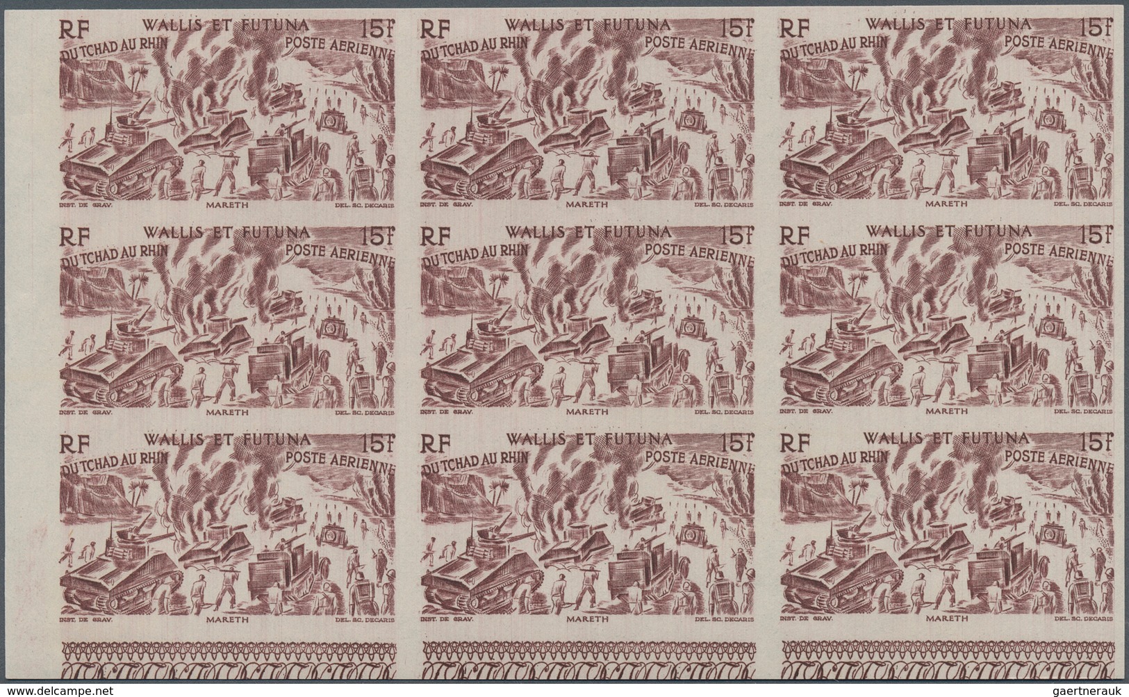 29568 Wallis- Und Futuna-Inseln: 1946, "DU CHAD A RHIN", Complete Set In Imperforate Blocks Of Nine, Unmou - Andere & Zonder Classificatie