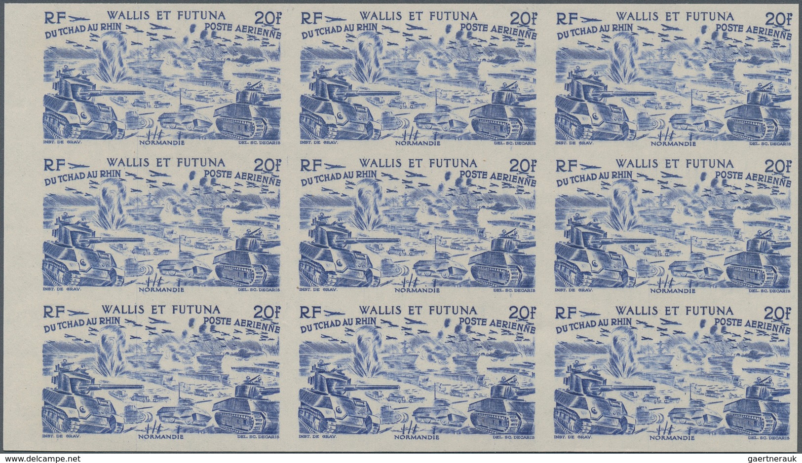 29568 Wallis- Und Futuna-Inseln: 1946, "DU CHAD A RHIN", Complete Set In Imperforate Blocks Of Nine, Unmou - Sonstige & Ohne Zuordnung