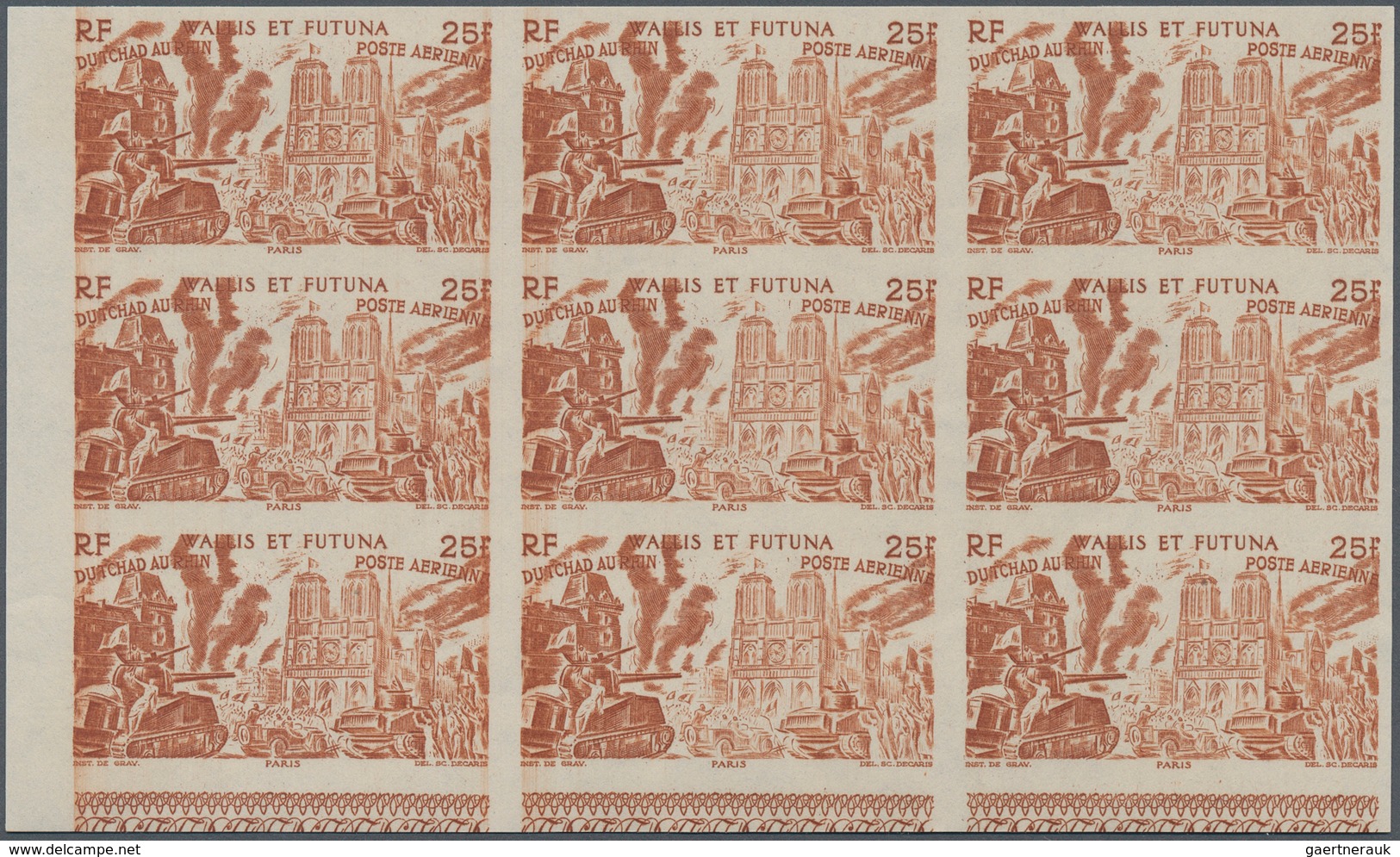 29568 Wallis- Und Futuna-Inseln: 1946, "DU CHAD A RHIN", Complete Set In Imperforate Blocks Of Nine, Unmou - Sonstige & Ohne Zuordnung