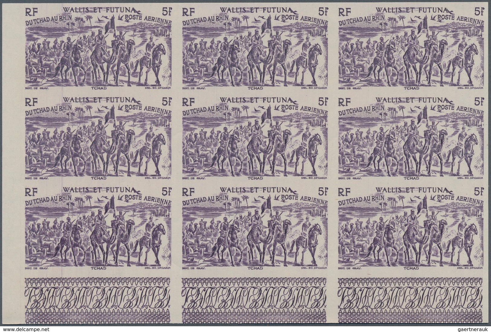 29568 Wallis- Und Futuna-Inseln: 1946, "DU CHAD A RHIN", Complete Set In Imperforate Blocks Of Nine, Unmou - Andere & Zonder Classificatie