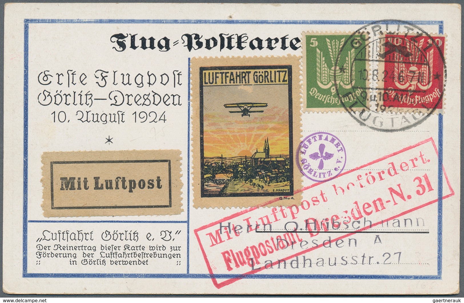 29608 Flugpost Deutschland: 1924, FLUGTAGE GÖRLITZ, 6 Sonderflugkarten, Davon 4 Stück Mit Entspr. Flugvign - Luchtpost & Zeppelin