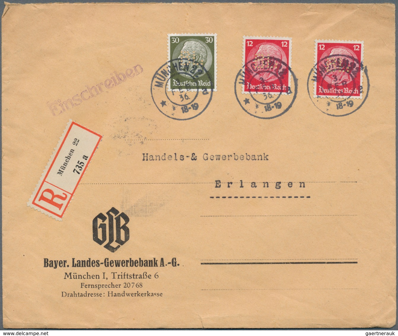 29619 Thematik: Firmenlochung / Perfins: 1933/1941, Dt.Reich, Partie Von 34 Firmenbriefen Mit Frankaturen - Zonder Classificatie