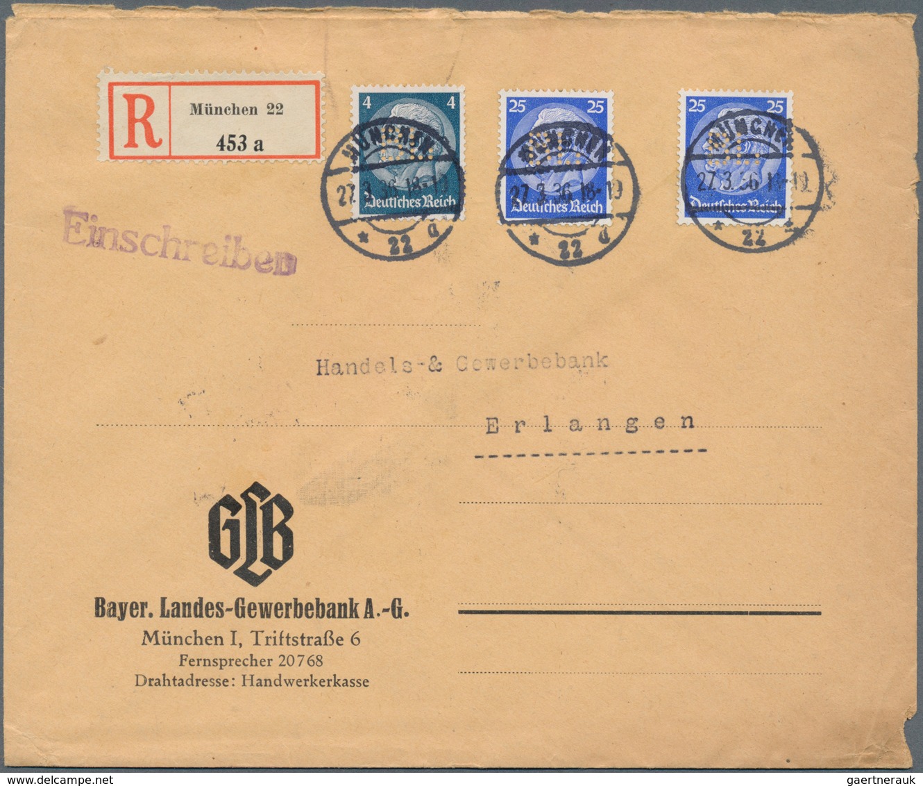 29619 Thematik: Firmenlochung / Perfins: 1933/1941, Dt.Reich, Partie Von 34 Firmenbriefen Mit Frankaturen - Ohne Zuordnung