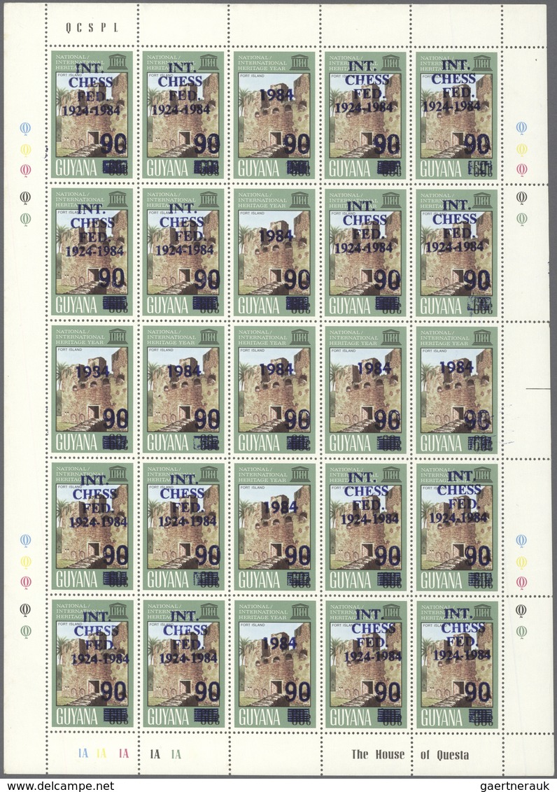 29649 Thematik: Spiele-Schach / Games-chess: 1984, Guyana. Lot Of 3 Complete Sheets Of 25 With Overprints - Schach