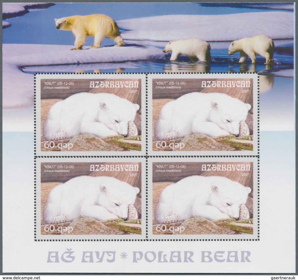 29655 Thematik: Tiere-Bären / Animals-bears: 2007, Azerbaydjan. Very Nice Lot, Featuring "KNUT - THE FAMOU - Ours