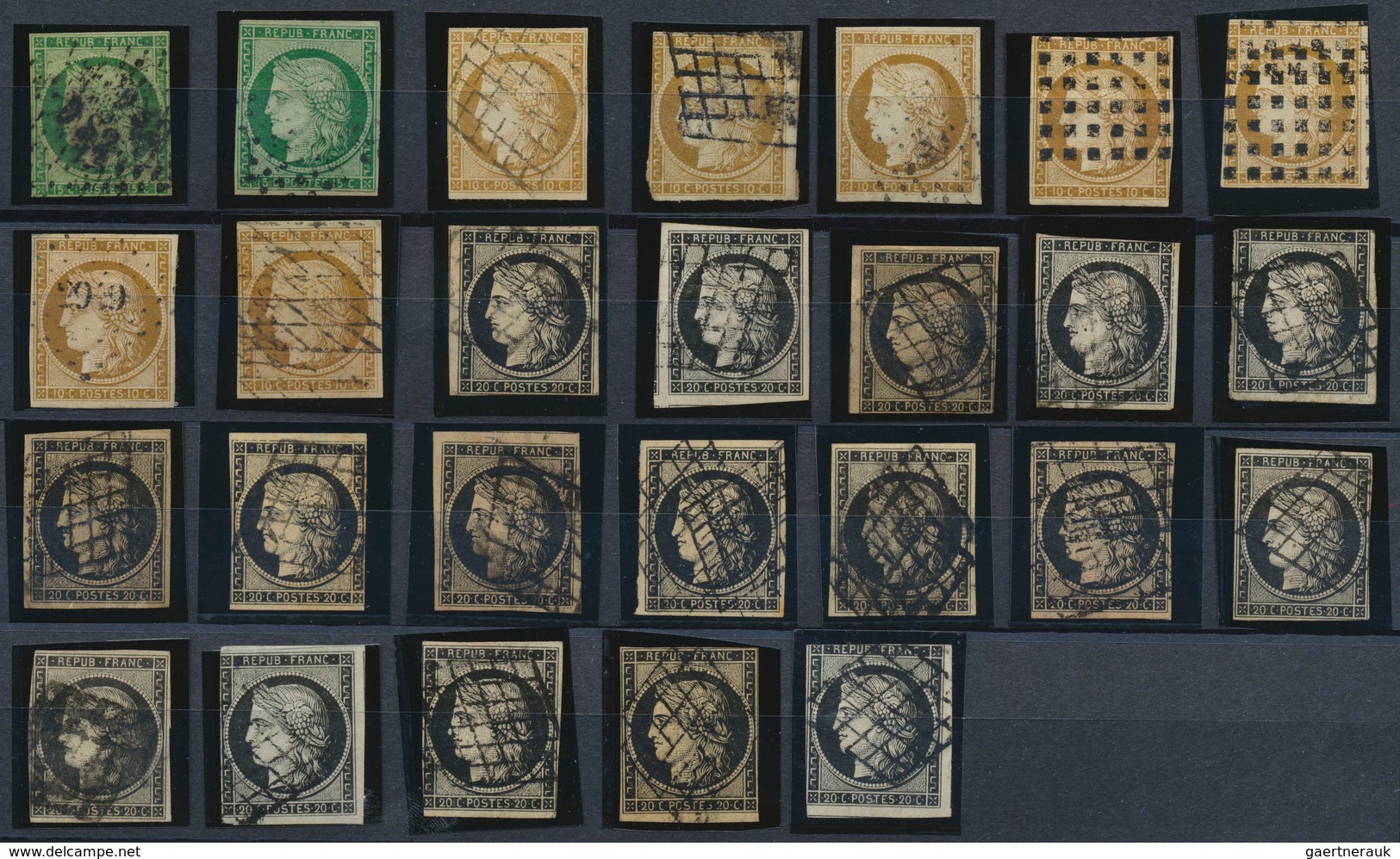 29682 Frankreich: 1849/1850, CERES 1st Issue, Lot Of 34 Stamps Incl One Cover, Varied Condition, Incl. 10c - Gebruikt